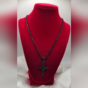 Black Rhodium Over Sterling Silver 925 Tennis Cross Pendant